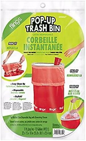 Amscan Apple Red Flings Pop-Up Trash Bin, 22 x 15 x 10/13 Gallon in Saudi Arabia