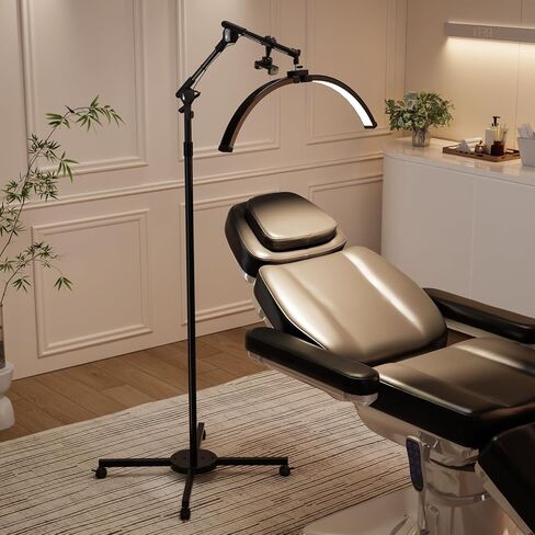 OmySalon Half Moon Light Lash Lamp, Shadowless LED Floor Lamp w/Adjustable Height & Phone Holder, Dimmable Lighting for Eyelash Extensions, Lash Tech, Nail Artist, Tattoo, Esthetician & Salon (Black) in Kuwait