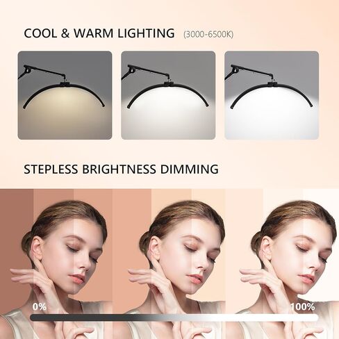 OmySalon Half Moon Light Lash Lamp, Shadowless LED Floor Lamp w/Adjustable Height & Phone Holder, Dimmable Lighting for Eyelash Extensions, Lash Tech, Nail Artist, Tattoo, Esthetician & Salon (Black) in Kuwait