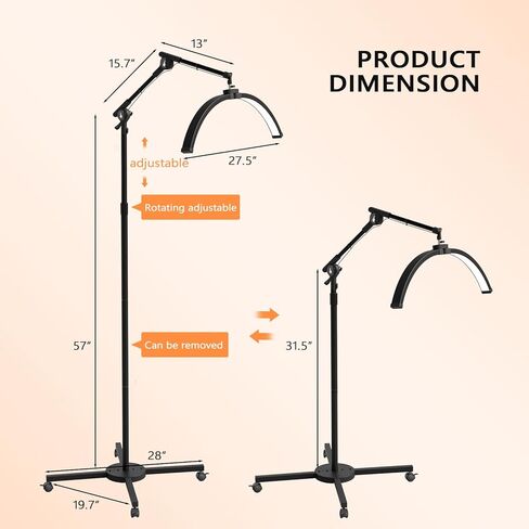 OmySalon Half Moon Light Lash Lamp, Shadowless LED Floor Lamp w/Adjustable Height & Phone Holder, Dimmable Lighting for Eyelash Extensions, Lash Tech, Nail Artist, Tattoo, Esthetician & Salon (Black) in Kuwait