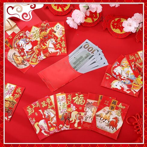 204 Pcs Chinese Red Envelopes 2025 Year of the Snake Red Packets Lunar Chinese New Year Hong Bao Embossed Gold Foil Lucky Money Cash Envelopes for Spring Festival 34 Styles 4.5 x 3.2 Inch(Vibrant) in Saudi Arabia