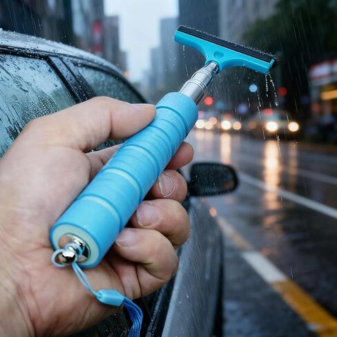 1pc Stainless Steel Telescopic Wiper Blade for Car Rearview Mirrors, Window Defogging, Water Wiping, and Car Wiper Cleaning.(Blue) in Saudi Arabia