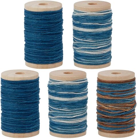 INFUNLY 5 PCS Sashiko Thread 273.4yds Gradation Blue 5 Styles Cotton Hand Sewing Set with Wooden Spools Natural Plant Dyed Crafts Floss Sewing Supplies for Japanese Embroidery Craft in Saudi Arabia