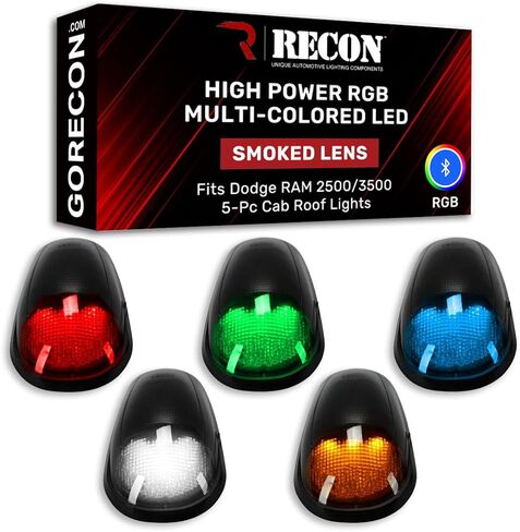RECON - Fits 03-18 RAM 2500/3500 Premium 5-PC Ultra Bright LED Cab Roof Light Kit High Power RGB Multi-Colored w/Mobile App - Smoked or Clear Lens (SMOKED LENS) in Saudi Arabia