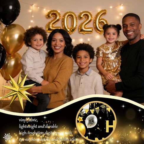 New Year Party Decorations 2026, Happy New Year's Eve Party Supplies Kit, 2026 Gold Black New Year Party Decor with Bckdrop Balloon Garland Tablecloth Balloon Boxes for 2026 Year Party in Saudi Arabia