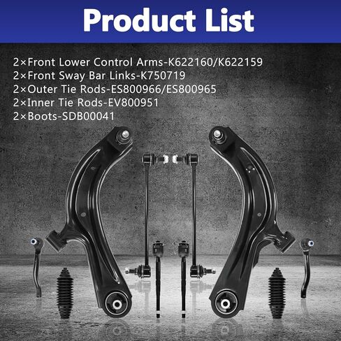 10 قطع طقم تعليق أمامي سفلي ذراع التحكم Sway Bar Link الداخلي الخارجي لقضيب ربط نهاية الحذاء لاستبدال 2013-19 Nissan Sentra، 13-21 NV200، 15-18 Chevy City Express-K622160 K622159 in Saudi Arabia
