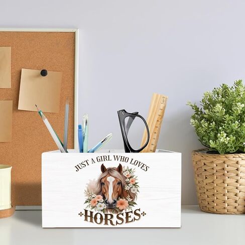 Rustic Floral Horse Pen Holder for Desk, Gifts for Horse Lovers Pencil Organizer, Just a Girl Who Loves Horses Wooden Box Sign Desk Decor for Home Office Decoration in Saudi Arabia