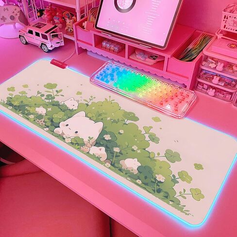 JMIYAV Pink RGB Gaming Mouse Pad 31.5x12 Inch PC XL Large Extended Glowing Led Light Up Desk Pad Non-Slip Rubber Base Computer Cute Mousepad Mat Desk Accessories Gaming Setup 590 in Saudi Arabia
