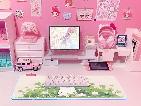 JMIYAV Pink RGB Gaming Mouse Pad 31.5x12 Inch PC XL Large Extended Glowing Led Light Up Desk Pad Non-Slip Rubber Base Computer Cute Mousepad Mat Desk Accessories Gaming Setup 590 in Saudi Arabia