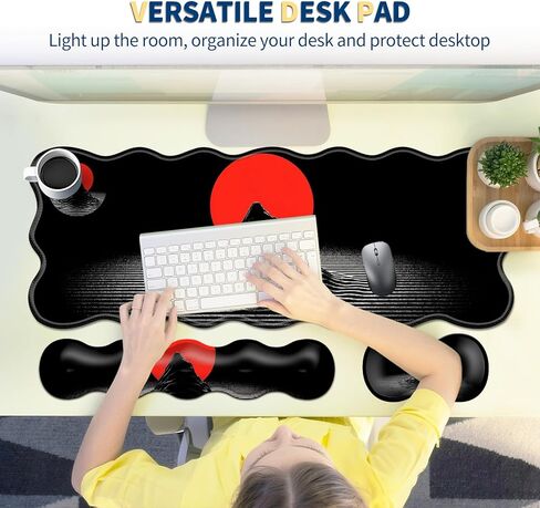 4-in-1 XXL Gaming Mouse Pad Set (31.5"x11.8") with Keyboard Wrist Rest,Mouse Wrist Support & Coaster,Non-Slip Desk Mat for Office、Home、Gaming,Bule Flower Quotes in Saudi Arabia