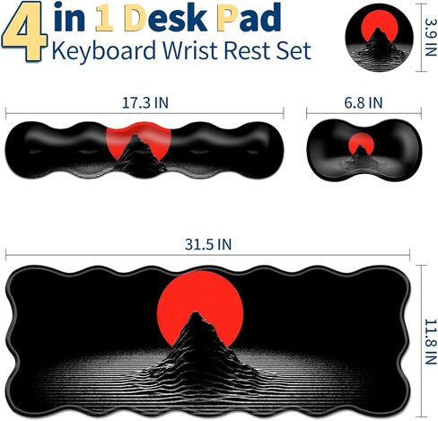 4-in-1 XXL Gaming Mouse Pad Set (31.5"x11.8") with Keyboard Wrist Rest,Mouse Wrist Support & Coaster,Non-Slip Desk Mat for Office、Home、Gaming,Bule Flower Quotes in Saudi Arabia