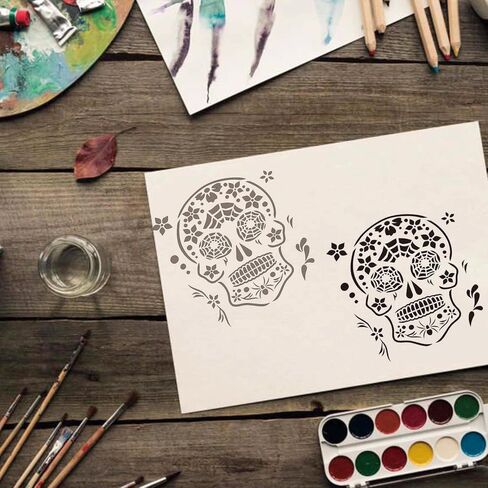 5.9x5.9 inch Halloween Skull Starry Painting Art Templates, Reusable Day of The Dead Halloween Stencil for DIY Projects, Painting, Drawing, Festival Crafts in Saudi Arabia
