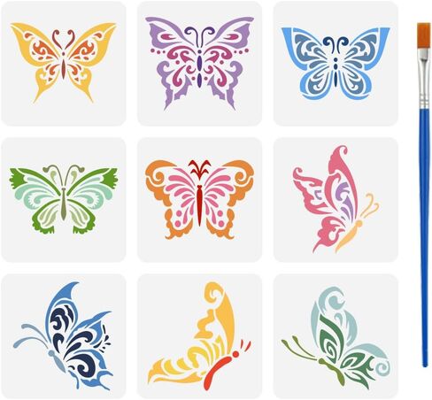 FINGERINSPIRE 9 Pcs Butterfly Painting Stencil with Brush 5.9x5.9inch Flying Butterflies Drawing Template Animals Theme DIY Decoration Stencil for Painting on Wood Wall Fabric Furniture in Saudi Arabia