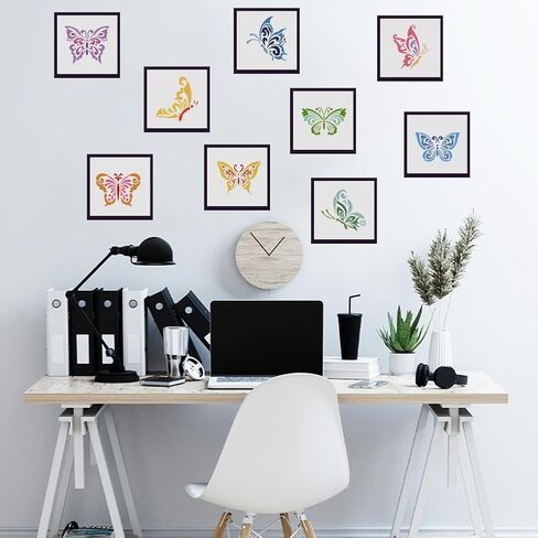 FINGERINSPIRE 9 Pcs Butterfly Painting Stencil with Brush 5.9x5.9inch Flying Butterflies Drawing Template Animals Theme DIY Decoration Stencil for Painting on Wood Wall Fabric Furniture in Saudi Arabia