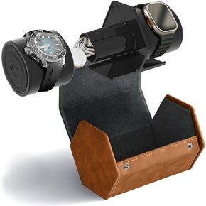 CASE ELEGANCE 2-Slot Watch Roll Protective Travel Case - Premium Watch Organizer, with Vegan Leather - Pillow Fits Any Watch, Removable Internal Storage Stand for Watch Bands & Apple Charger