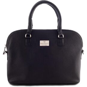 NATIVE ESSENCE Genuine Leather Black Laptop Bag for 14" Macbook with Shoulder Strap | Sleek | Premium Matt finish
