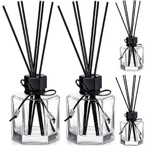 Huquary Reed Diffuser Bottle Empty Glass Diffuser Bottles Diffuser Jars with Caps and Black Rattan Stick Set 120ml 4.06 Ounce Fragrance Accessories for DIY Replacement Reed Diffuser (Black,4 Set)