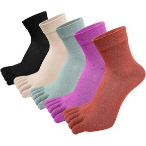 Women's Toe Sock Cute Striped Cotton Five Finger Ankle Sock Athletic Running Toe Socks for Girls (4/5 Pairs)