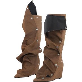 pinokino Women's Wedge Heel Knee High Slouchy Foldover Buttons Boots
