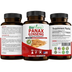 BioFinest Korean Panax Ginseng 1000mg - Red Ginseng Root 5% Ginsenosides - Ginseng Supplement for Focus Energy Endurance Stamina Mood Memory Immune Men Women (120 Capsules)