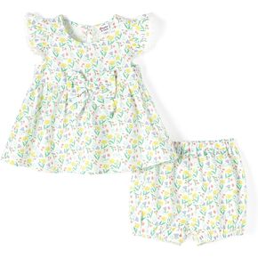PATPAT Baby Girl Clothes Summer Outfit Infant Floral 2 Piece Clothing Set Short Sleeve Ruffle Top and Shorts Set