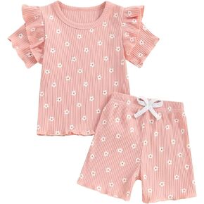 Molgkyo Toddler Baby Girl Summer Clothes Floral Print Short Sleeve T-shirt Tops and Shorts Outfit Casual 2Pcs Clothing Set