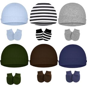 ZURLEFY Cotton Baby Hats and Mittens Set Unisex, Toddler No Scratch Mittens and Beanie Cap Infant Newborn Hospital Hat