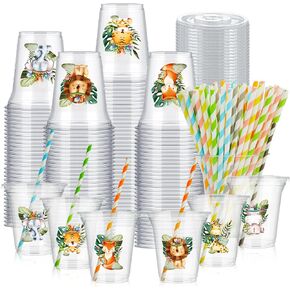 FoldTier 60 مجموعة أكواب بلاستيكية يونيكورن مع أغطية وقش ورقية 14 أونصة أكواب بلاستيكية شفافة يمكن التخلص منها أكواب قوس قزح أكواب الشرب لحفلات يونيكورن تفضل الديكور الفتيات والأطفال