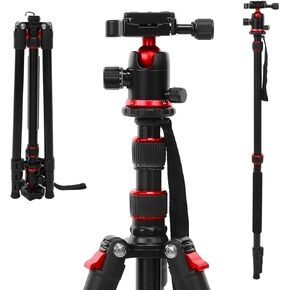 MOSISO 77 inch Tripod for Camera, 360 Degree Ball Head Aluminum Heavy Duty Camera Tripod Stand with Bag for Travel Work, DSLR Tripod&Monopod Compatible with Canon Nikon Sony Camera, 17.6lb Load, Red