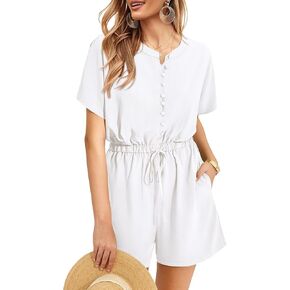 ثوب فضفاض من MIHOLL للنساء 2024 جمبسوت صيفي كاجوال بأكمام قصيرة وأزرار لأعلى ملابس للإجازات مع جيوب in Kuwait