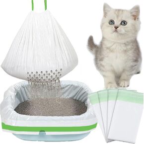 LYCRAFTS 21 PCS Cat Litter Box Liners Sifting Cat Litter Bags with Holes Drawstring Litter Liner Bags Disposable Thick Cat Litter Bags Scratch Resistant Cat Litter Box Liners for Pets Cats Litter Box