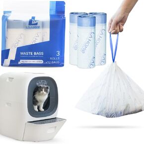 Self-Cleaning Litter Box Liner Bags Compatible with RealScooper, 36 Count Drawstring Replaced Trash Bag Waste Bag for Automatic Cat Litter Box