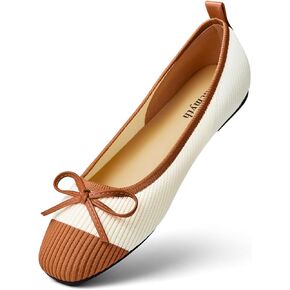 Chicmyth Ballet Flats for Women | Knit Square Toe Slip on Flats | Two Tone Bow Knot Shoes