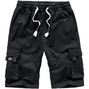 TOLOER Men's Cotton Cargo Shorts Drawstring Multi-Pockets Summer Five Shorts Loose Casual