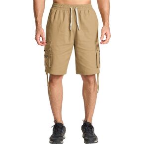 WENTTUO Mens Casual Cargo Shorts Cotton Linen Shorts Drawstring Classic Cargo Stretch Short