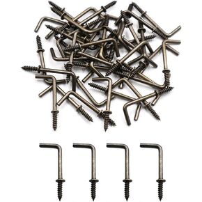 IDEALSV 1 Inch 1 Shape Screw Hooks L Shape Hooks Vintage Bronze 7 Shape Right Angle Medal Hooks (40 Pack)