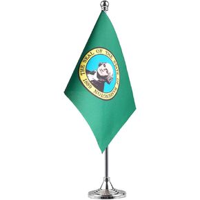 GentleGirl.USA Washington State flag Washington WA Flag, Small Mini Washingtons State flag Desk Flag stick Office Table Flag on Stand Base,Festival Events Celebration,home decoration