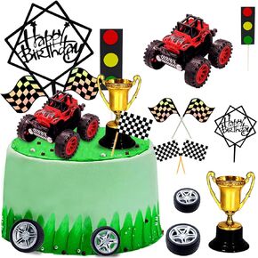 MEMOVAN Train Cake Toppers 13pcs Train Cake Decorations Mini Train Toy Traffic Track Railway Lights Cake Topper Decorations for Boy's Kids Steam Train Theme Birthday Party Supplies