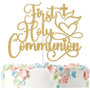 First Holy Communion Cake Topper, On Your Confirmation, My Baptism Day, Bridal Shower/Wedding/Baptism/Christening Baby Shower Party Decorations, Gold Glitter