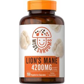 Lions Mane Supplement Capsules 4200 mg | 150 Count | Vegetarian, Non-GMO, Gluten Free | Wiseshrooms by Caryle
