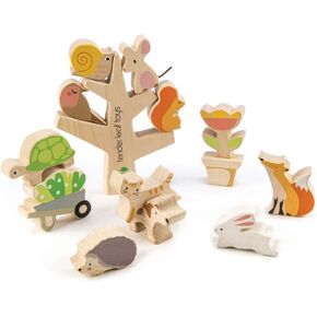 Tender Leaf Toys - Stacking Garden Friends - 14 Pcs Wooden Stacking & Balancing Toy & Educational Game with Free Travel Bag - Early Learning Develops Strategic Thinking & Fine Motor Skills - Age 18m+