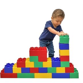 Kids Adventure Jumbo Blocks - (42) Piece Big Blocks with Non-Toxic Reusable Markers- 8" x 4" and 4" x 4" Large Building Blocks for Toddlers -Made in The USA - Safe Plastic Blocks Jumbo Blocks