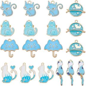 SUNNYCLUE 36PCS 6 STYLES Enamel Cat Charms Kitten Charms Metal Alloy Cartoon Mini Cute Blue Kitty Pet Pets Kawaii Animal Charm Bulk for Jewelry Making Charms Diy Earrings Bracelet Necklace Craft