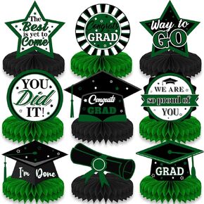 9 pieces of graduation party decoration Class of 2024 Congrats Graduation Honeycomb Centerpieces,Graduation，Congratulations Graduation honeycomb desktop decoration (Blue gold)