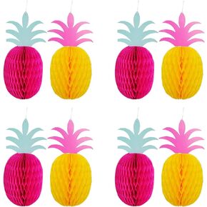 Algasan 8 Pieces 12 Inch Pineapple Honeycomb Centerpieces Tissue Paper Pineapple Hawaiian Centerpiece Table Decorations for Tropical Luau Birthday Party Supplies Favor