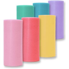 Tulle Ribbon 6 Glitter Pastel Colors Pack, 6" x 12 Yds x 6 Roll (Total 72 Yds) for Wedding Decorations Gift Wrapping DIY Crafts Home Decor Tutu Skirt