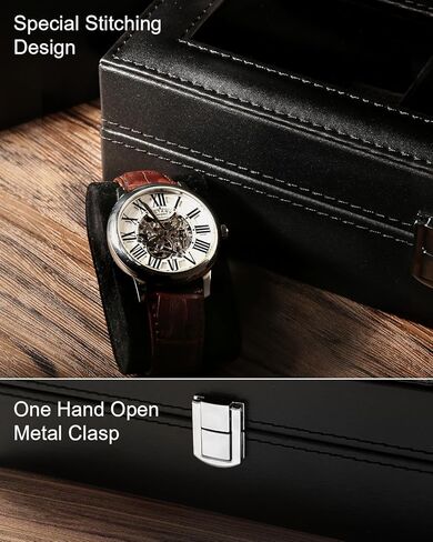 صندوق ساعة Uten، حافظة ساعة جلدية ذات 6 فتحات، منظم ساعة لتخزين المجوهرات مع غطاء زجاجي كبير، بطانة سوداء، صندوق عرض للساعة هدية للرجال والنساء in Kuwait