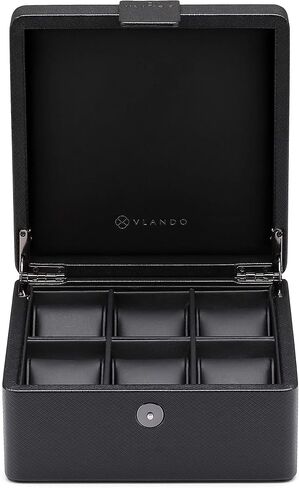 Vlando 6-Slot Watch Box Organizer Collector - Wooden Case and Snap Fastener Closure - Gift Packing, Black in Saudi Arabia