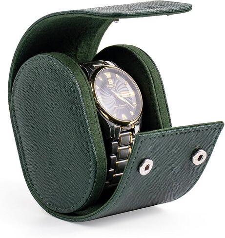 SANQIANWAN Single Travel Storage Watch Roll Portable PU Leather Watch Case Box for Men with Button Style Removable Watch Pillow Watch Display Roll (Black) in Kuwait