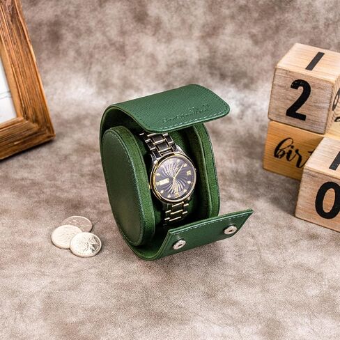 SANQIANWAN Single Travel Storage Watch Roll Portable PU Leather Watch Case Box for Men with Button Style Removable Watch Pillow Watch Display Roll (Black) in Kuwait